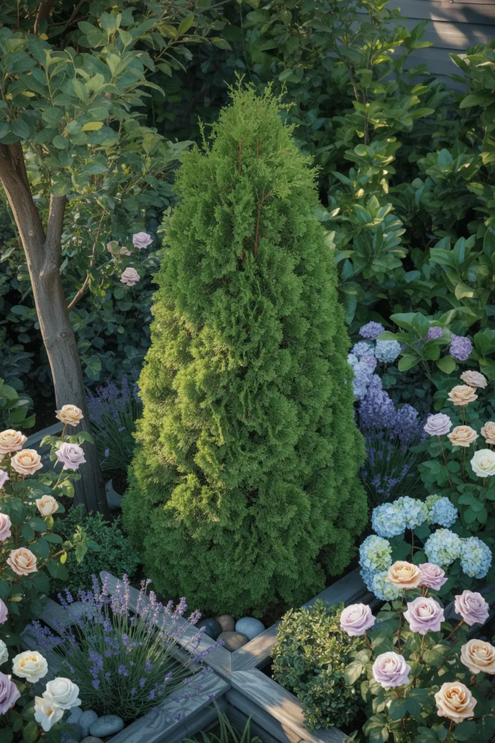 Vielfältige, immergrüne Pflanzen mit unterschiedlichen Blattformen und -farben, darunter duftende Blüten und leuchtende Beeren, ideal für schattige Gärten.