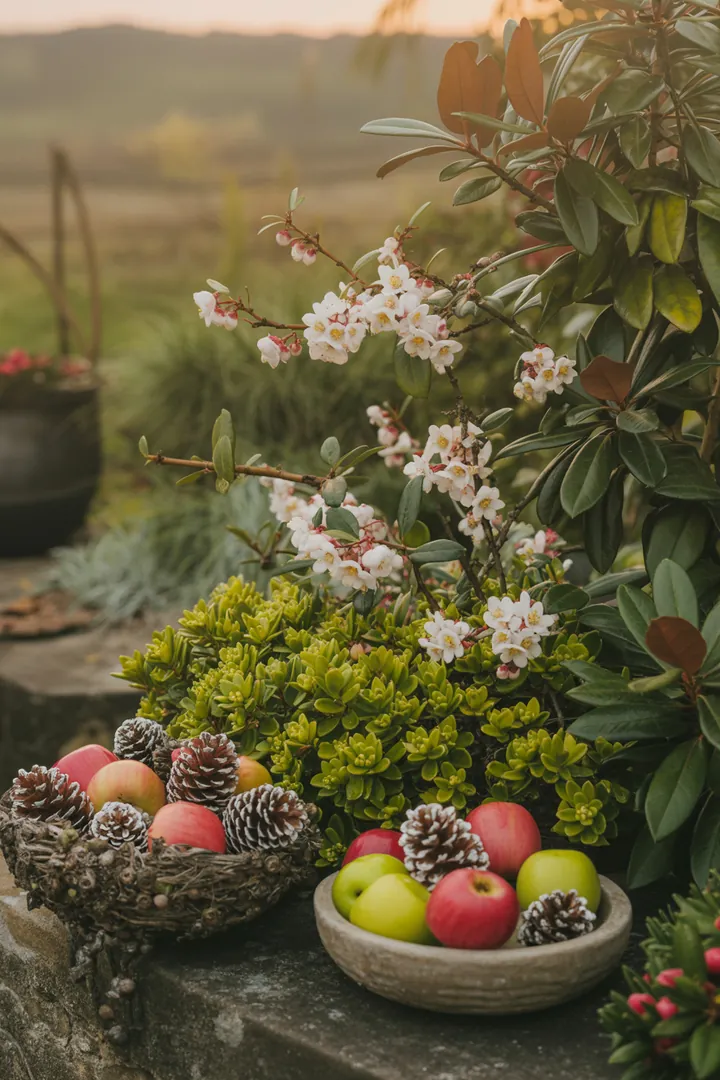 Vielfältige grüne Pflanzen mit buntem Laub und attraktiven Blüten, ideal für schattige Gärten und ganzjährige Gestaltung.