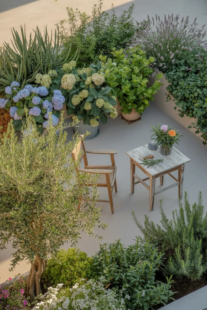 Bunte Kräutervielfalt mit aromatischen und robusten Pflanzen, darunter duftende Klassiker und trockenheitsliebende Sorten, ideal für mediterrane Gärten.