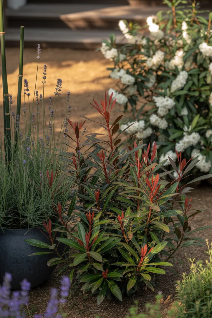 Bunte, duftende Pflanzenvielfalt mit kompakter Struktur; immergrüne Arten und auffällige Blätter für pflegeleichte Gärten.