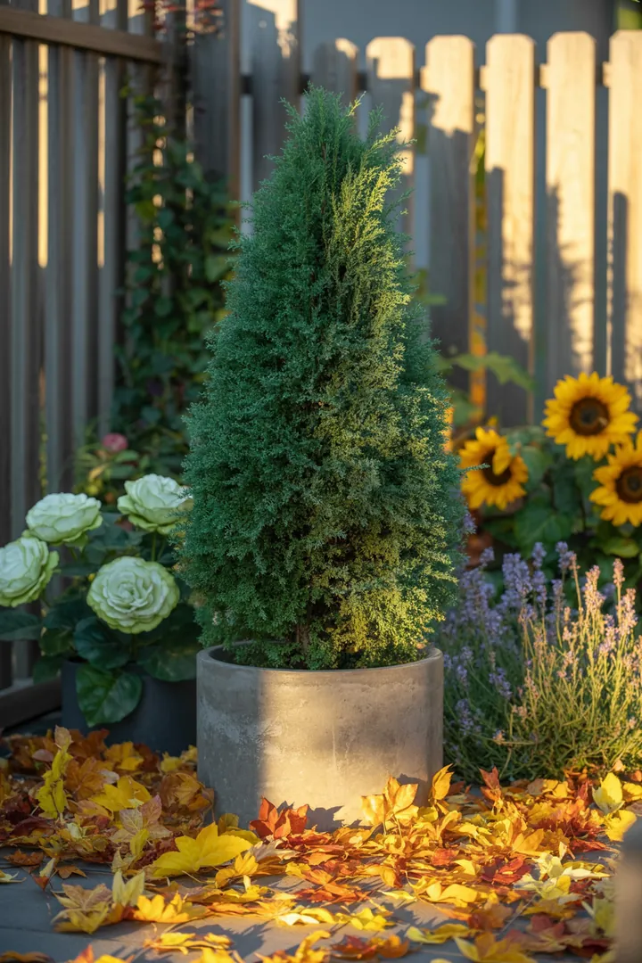 Vielfältige grüne Pflanzenarrangements mit immergrünen, formbaren Sträuchern, buntem Laub und winterblühenden Sorten schaffen ein harmonisches Gartenbild.