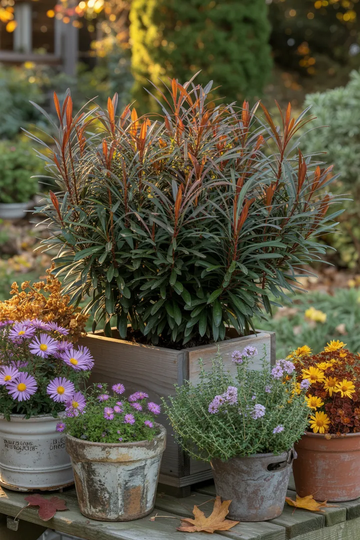 Vielfältige, immergrüne Pflanzen mit bunten Blättern und zarten Blüten, ideal für Gärten und pflegeleichte Landschaftsgestaltung.
