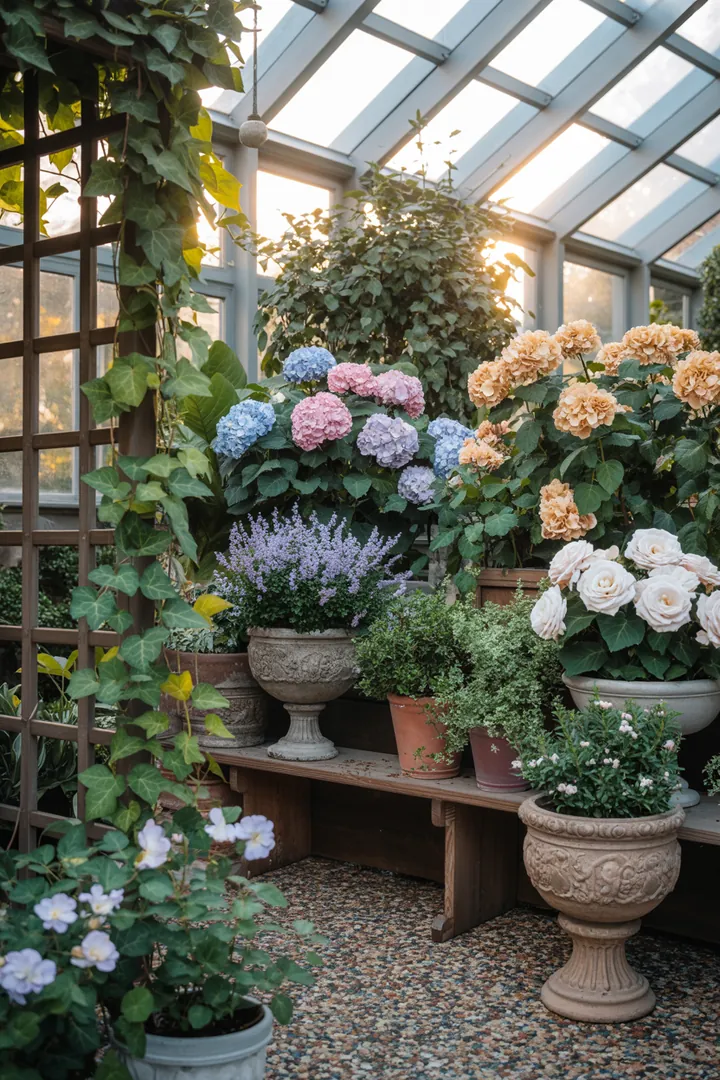 Vielfältige Gartenpflanzen präsentieren sich in lebendigen Farben und Formen, darunter immergrüne Sträucher, duftende Blüten und winterharte Arten, die das ganze Jahr über Freude bereiten.