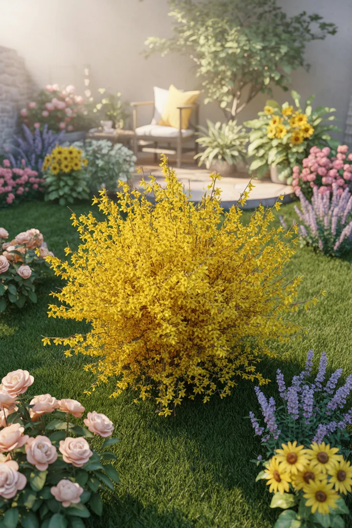 Eine abwechslungsreiche Gartenlandschaft mit immergrünen Pflanzen, duftenden Blüten und bunten Herbstfarben, ideal für naturnahe Gärten und saisonale Akzente.