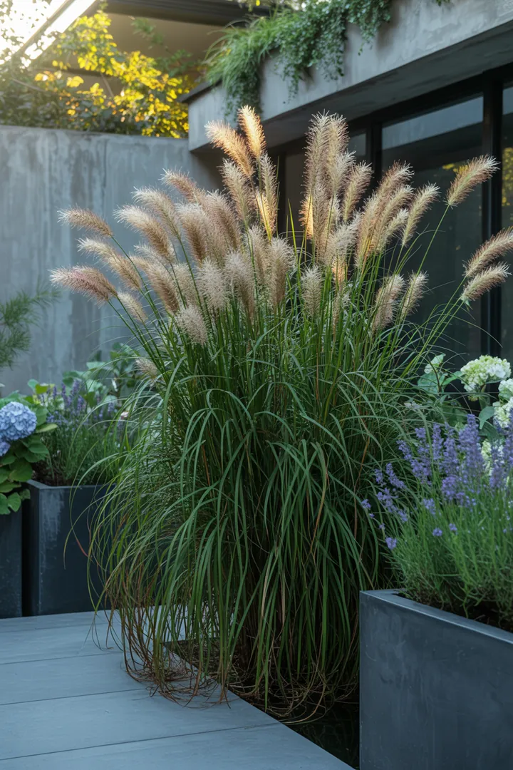 Ein harmonisches Zusammenspiel von hochwachsenden, eleganten Gräsern und pflegeleichten Pflanzen, die durch ihre Struktur und Farbenvielfalt in Gärten und Landschaften beeindrucken.