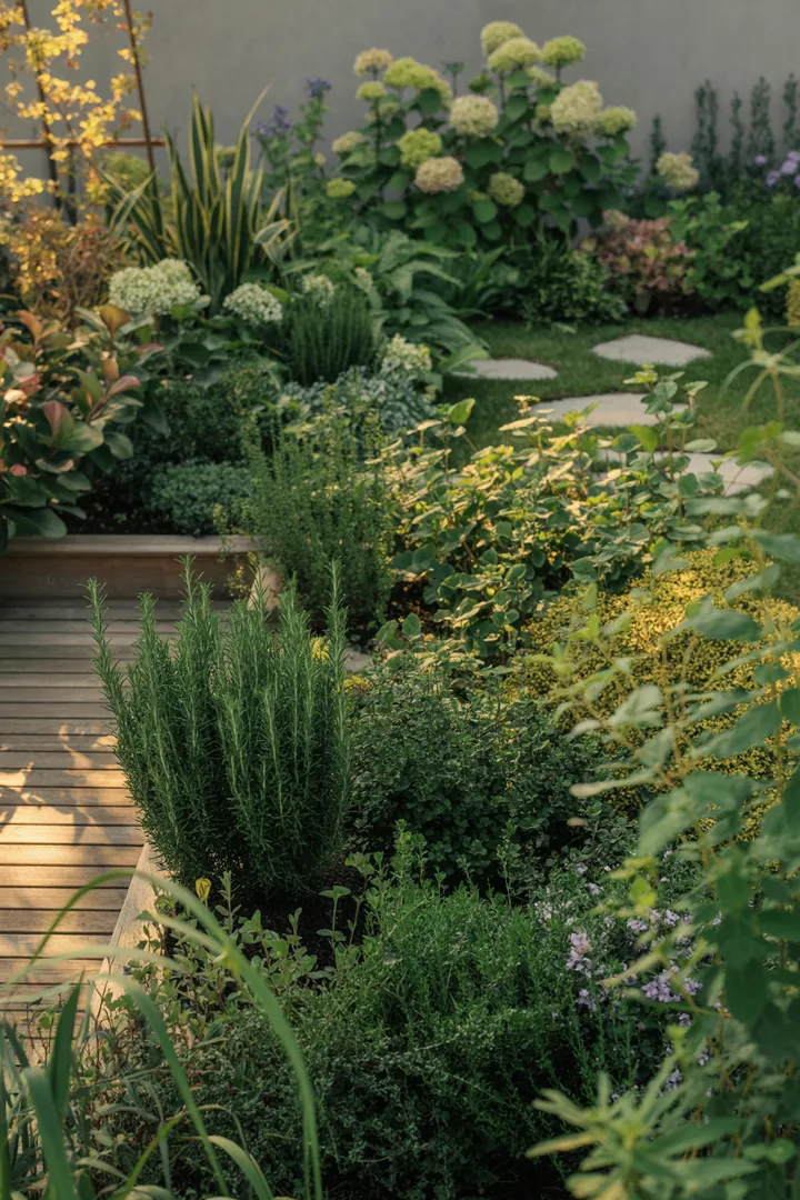 Vielfältige Gräser und Pflanzen in harmonischer Anordnung, darunter hochwachsende, elegante Arten mit robusten Blättern, pflegeleichte Strukturgeber und dekorative, hängende Formen. Farbige Herbstnuancen und wintergrüne Sorten schaffen einen lebendigen Garten.