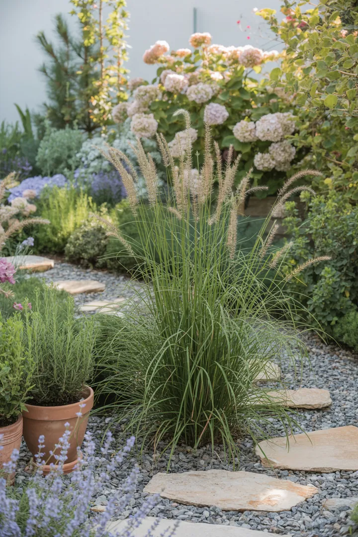 Vielfältige Gräser in verschiedenen Formen und Farben präsentieren sich in einem harmonischen Gartenarrangement, ideal für jede Jahreszeit und unterschiedliche Bodenbedingungen.