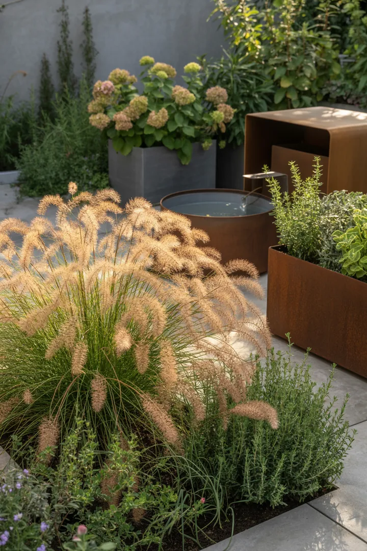 Eine harmonische Gräserlandschaft mit hochwachsenden, eleganten Pflanzen, die Struktur und Farbe ins Gartenbild bringen. Ideal für pflegeleichte, wintergrüne Akzente.