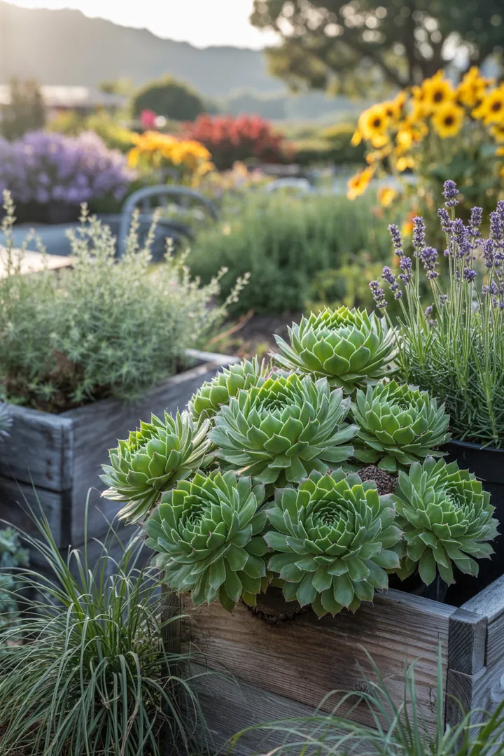 Vielfalt an Sukkulenten mit verschiedenen Formen und Farben, darunter robuste Pflanzen für Steingärten und pflegeleichte Arten für sonnige Standorte. Ideal für kreative Gartengestaltungen.