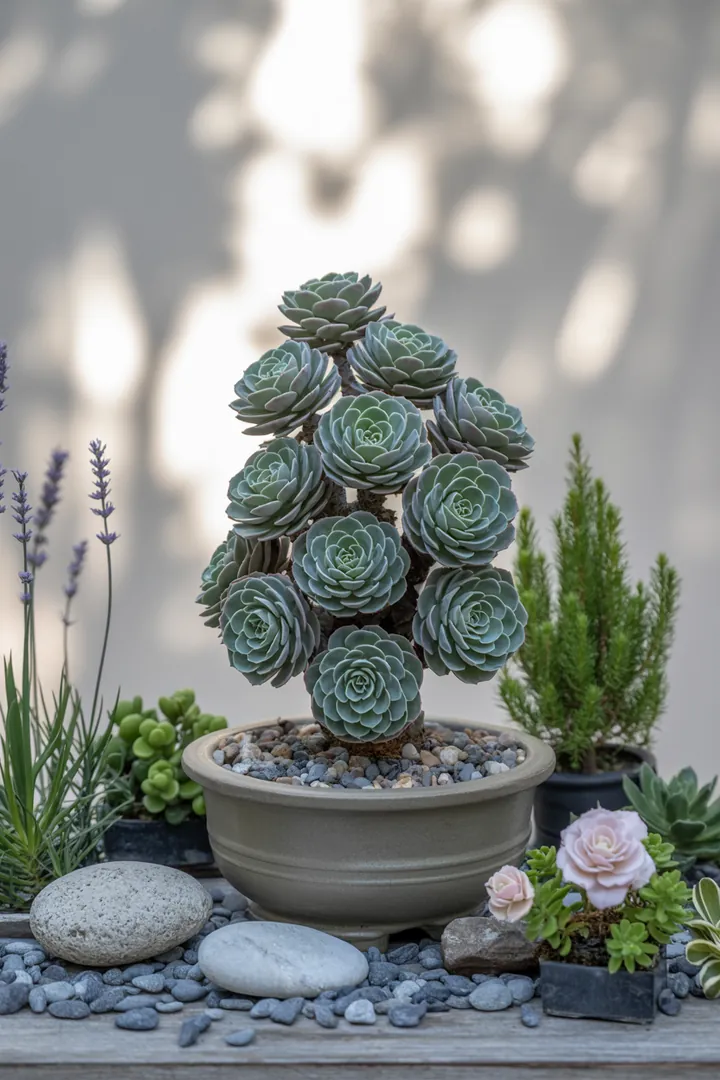 Eine vielfältige Gruppe von Sukkulenten mit verschiedenen Formen und Farben, darunter robuste Arten für Steingärten und pflegeleichte Pflanzen für sonnige Standorte, ideal für kreative Gartengestaltungen.