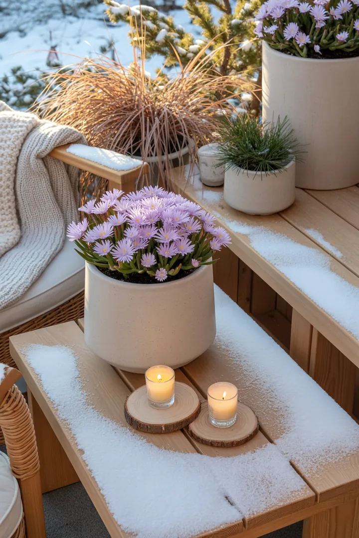 Buntes Arrangement von Sukkulenten und niedrigen Pflanzen, darunter robuste Sorten und winterharte Arten, die sich ideal für Steingärten und trockene Standorte eignen.