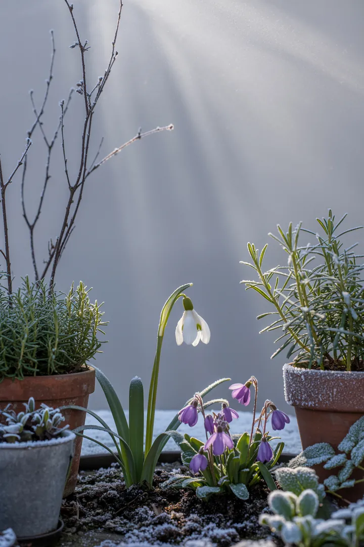 Frühlingserwachen mit bunten Blüten: Christrose, Hornveilchen, Primel und Gänseblümchen harmonieren in einem farbenfrohen Garten.