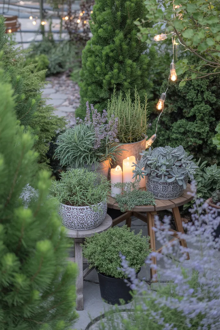 Ein farbenfrohes Frühlingsarrangement mit verschiedenen blühenden Pflanzen, darunter Christrose, Hornveilchen und Primeln, die fröhliche Akzente setzen.