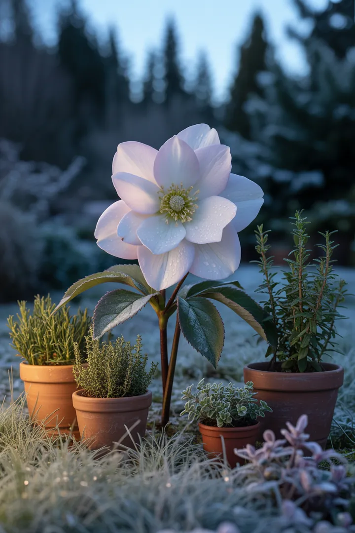 Bunt blühende Frühlingspflanzen, darunter Christrose, Hornveilchen und Gänseblümchen, schmücken den Garten und bringen Farbe in die kalte Jahreszeit.