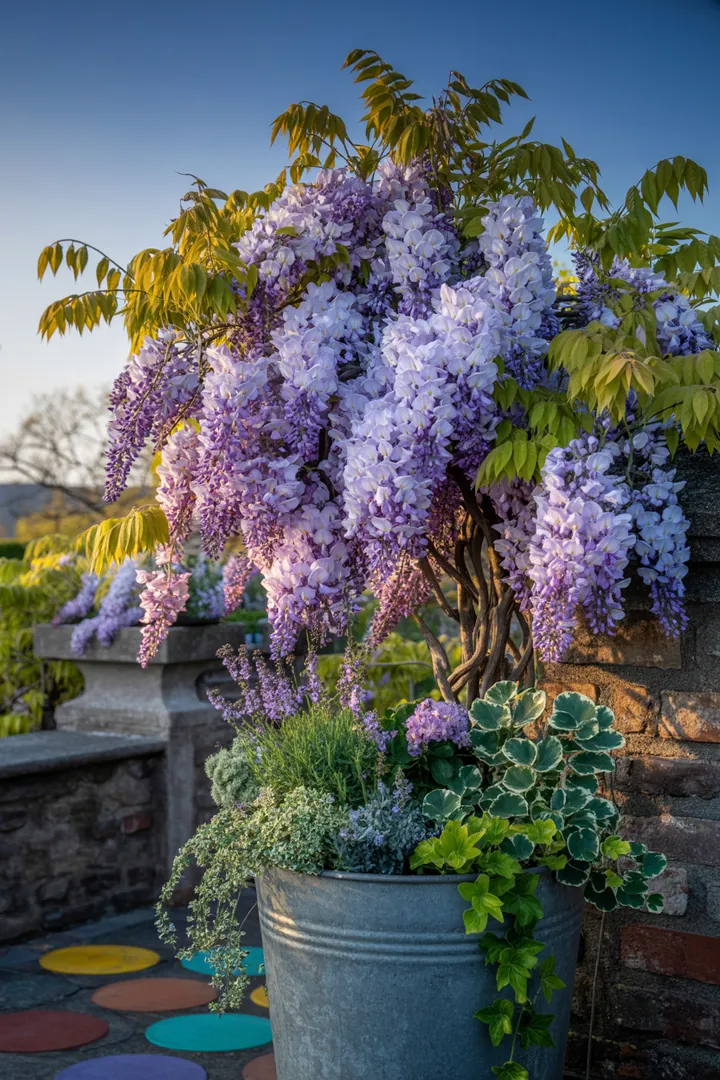 Eine üppige, grüne Wand aus verschiedenen Kletterpflanzen, darunter immergrüne Sorten, die lebendige Farben und duftende Blüten bieten, ideal für schattige Bereiche und als Blickfang im Garten.