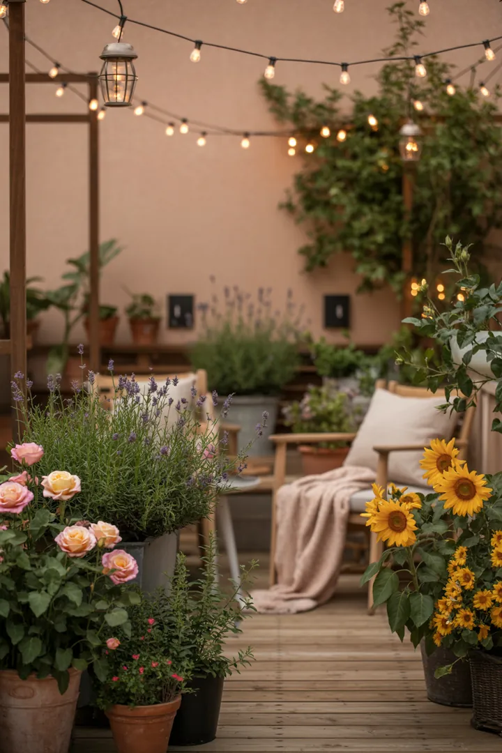 Bunte, dekorative Leuchten für den Außenbereich, ideal für Pflanzkübel und mit praktischen Steckdosen für Lichterketten und Laternen kombiniert.