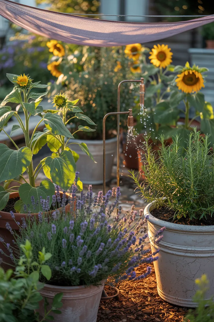 "Ein lichtdurchlässiger Behälter, umgeben von schützenden Netzen, gefüllt mit einer feuchten Erde, die Wasser speichert und optimalen Pflanzenwuchs unterstützt."