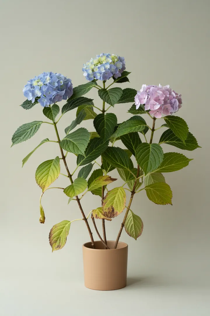 Hortensie (v. a. Bauernhortensie) – für Terrasse, Kübel, Garten, Beet – Standort: Halbschatten – Wasserbedarf: hoch