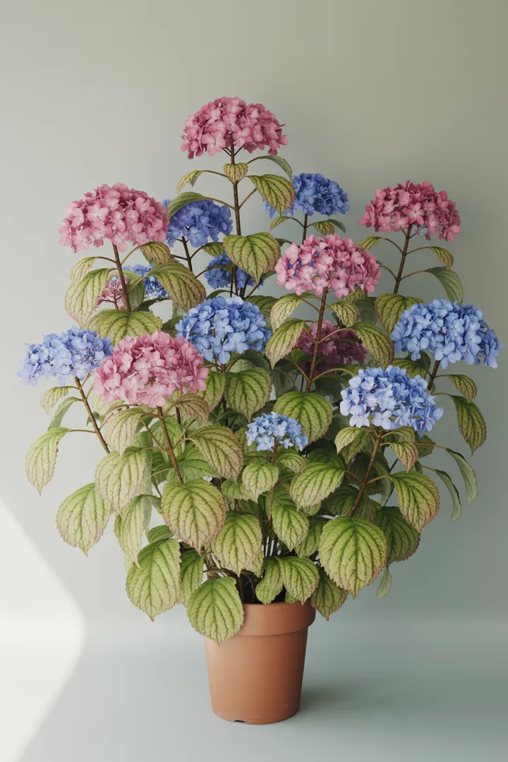 Hortensie (Topf) – für Balkon, Terrasse, Kübel – Standort: Halbschatten – Wasserbedarf: hoch