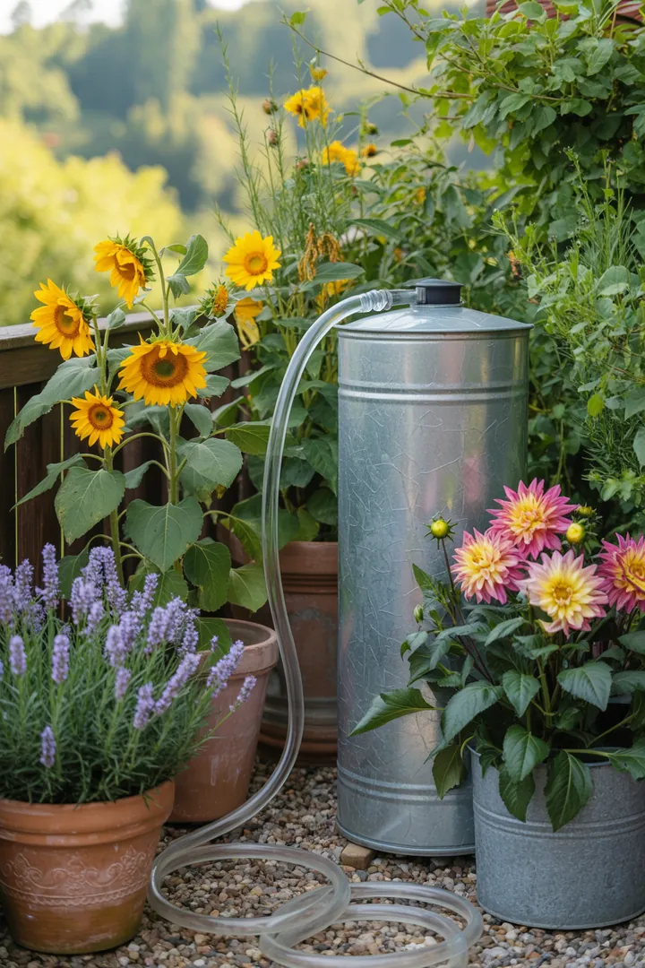 Ein innovatives Bewässerungssystem mit bunten Kugeln, dochtbasierten Wasserabgaben, einem praktischen Wassertank und einer automatischen Zeitschaltuhr, ideal für die Pflege von Pflanzen.