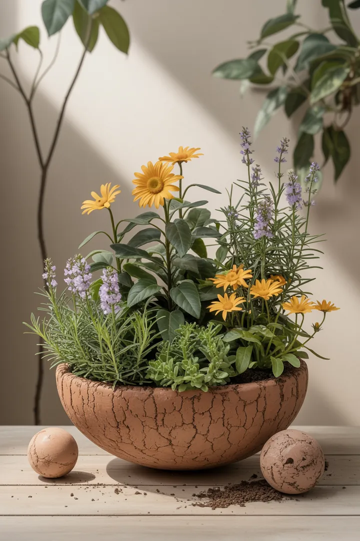 Ein dekorativer Pflanzbehälter mit einem stabilen Untersetzer, gefüllt mit Blähton und hochwertiger Erde für optimale Pflanzenpflege und Drainage.