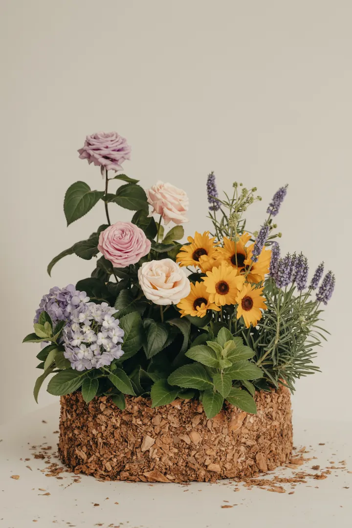 Ein stilvoller Pflanzkübel mit einem praktischen Untersetzer, gefüllt mit Kübelpflanzenerde und Blähton, um optimale Drainage zu gewährleisten.