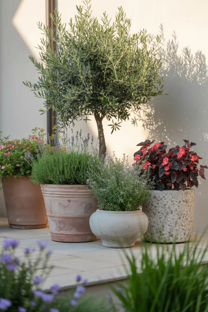 Ein stilvoller Pflanzbehälter mit nährstoffreicher Erde, ideal für die langfristige Pflege von Kübelpflanzen, unterstützt durch einen praktischen Pflanzenroller.